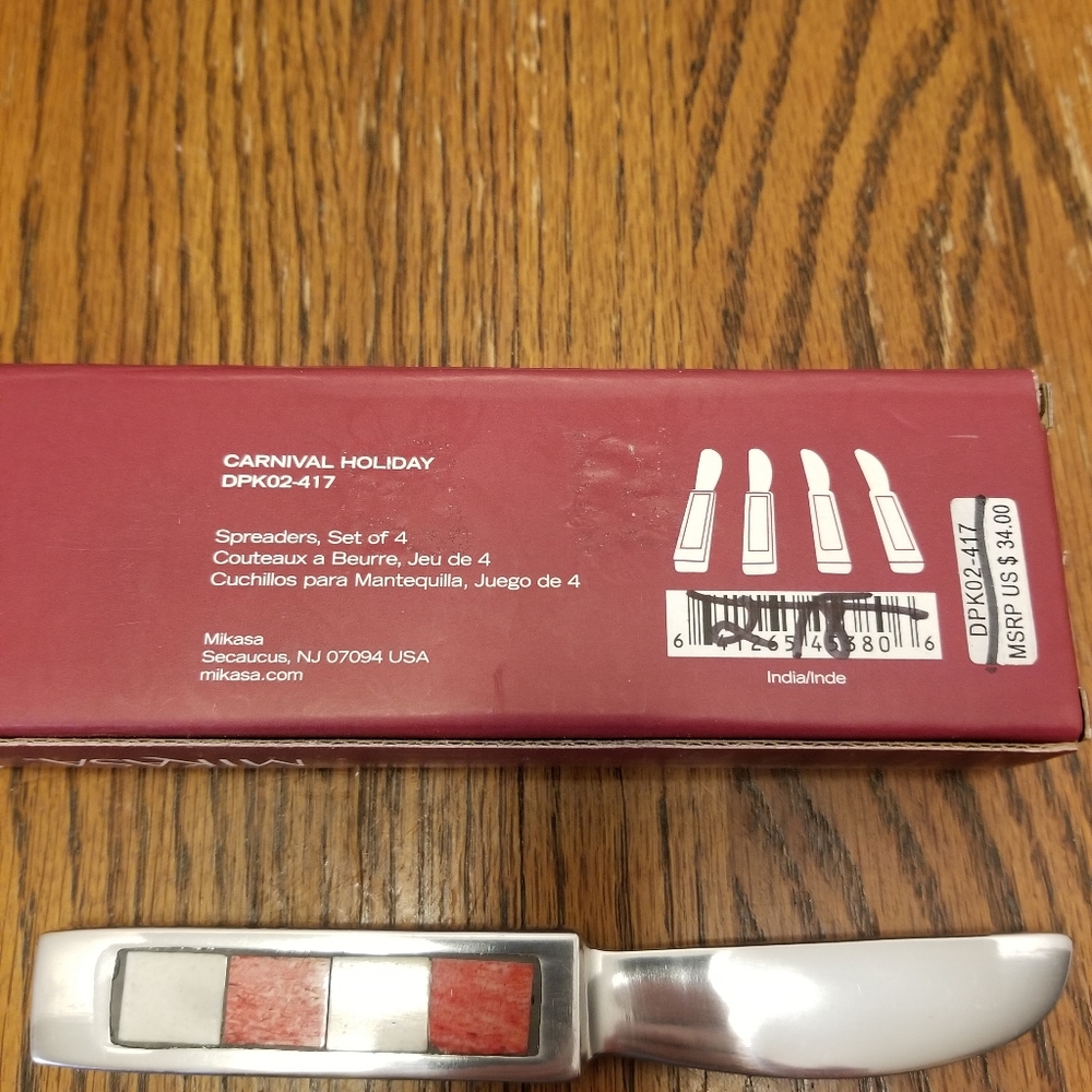NEW Mikasa Cheese Spreaders Set with Red and Cream Accents Carnival Holiday - Picture 3 of 5